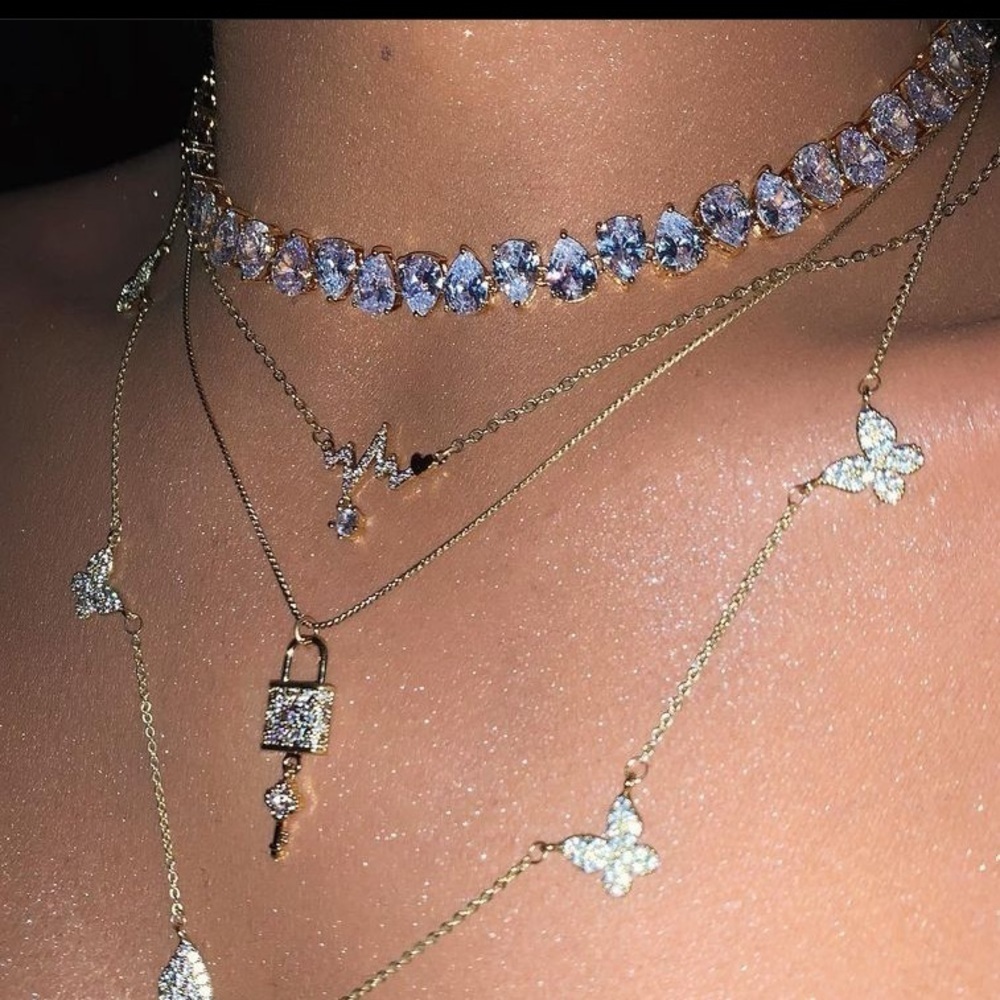 NEW Teardrop Clear Lilac Gemstone Choker Necklace